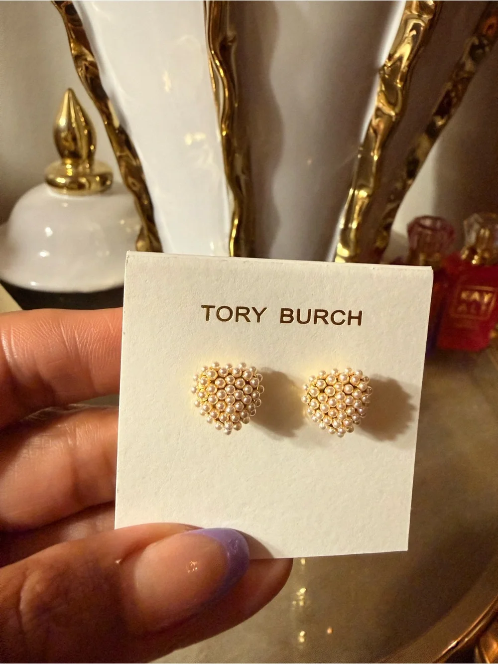 Tory Burch Pearl Cluster Heart Stud Earrings